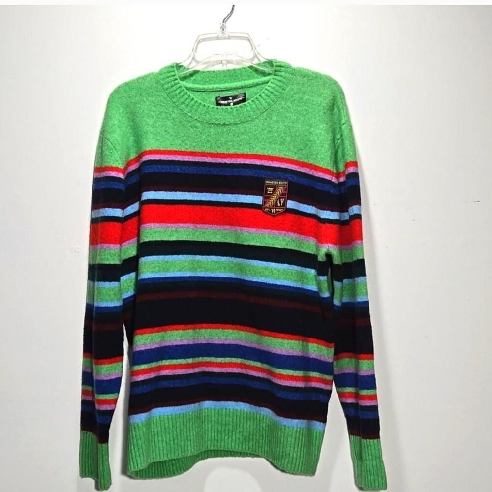 NEW Houston White Green Striped Crewneck Sweater M